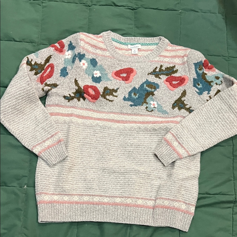 Sundance Gray Sweater with Pink and Blue Accents